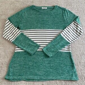 Blooming Jelly Women's Long Sleeve Round Neck Multicolor Stripe Sweater Size M